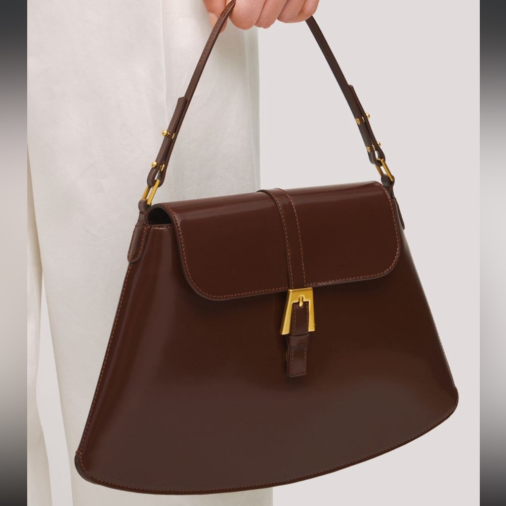 BY FAR Portia Semi Patent Leather Shoulder Bag